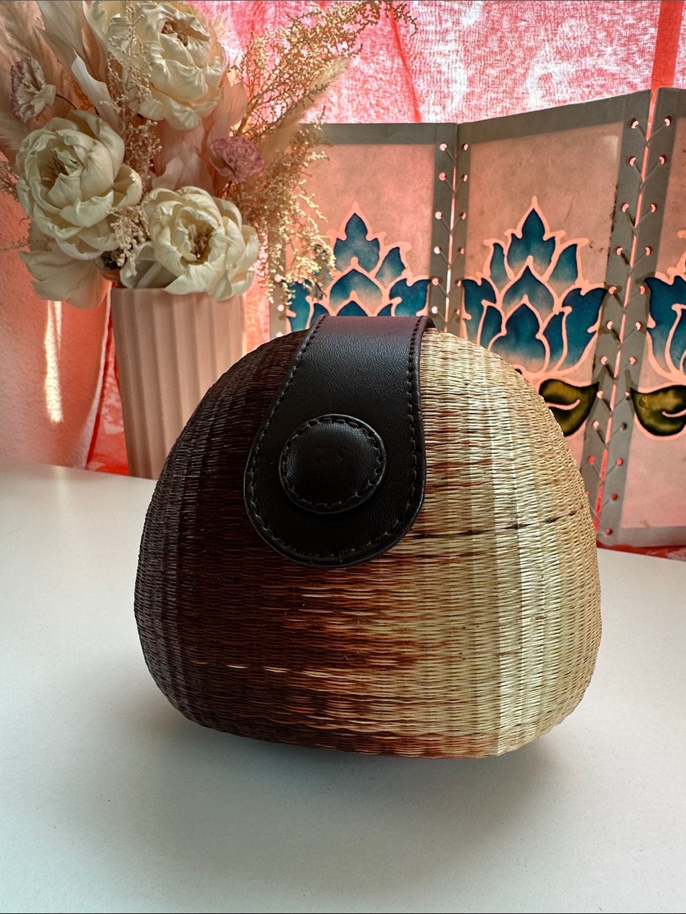 Vintage Le SAC Two Tone Coconut Shell Crossbody Clutch - Picture 6 of 16
